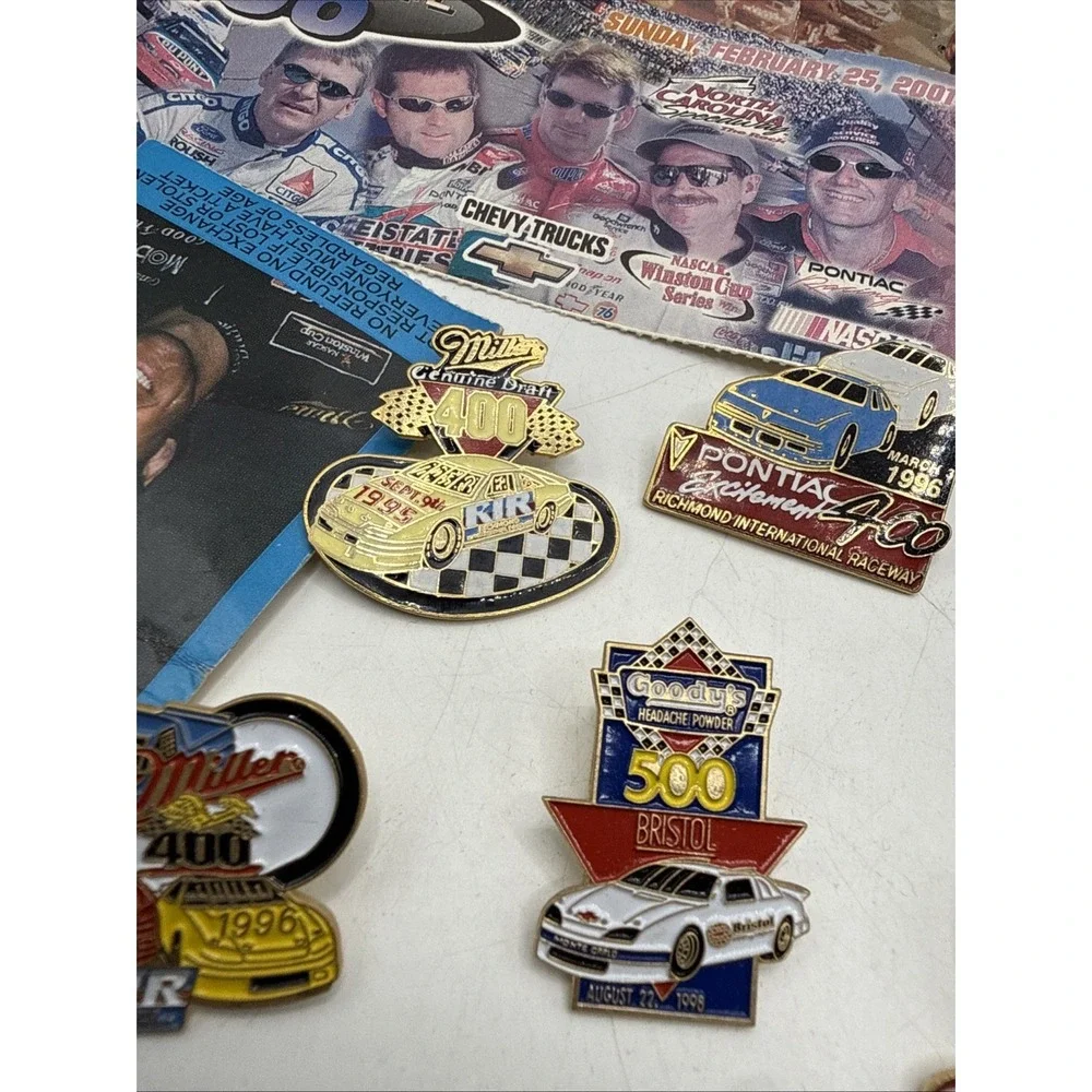 Lot Of Nascar Lapel Pins, Tickets, Patches, Keychain, Vintage